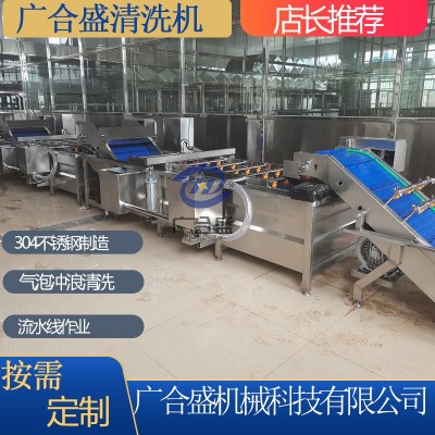 定制葉菜類凈菜氣泡式清洗機(jī)蔬菜清洗風(fēng)干流水線蘋果水果清洗機(jī)