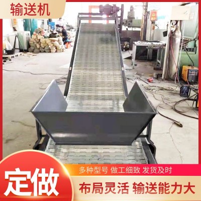 不銹鋼鏈板輸送機(jī)爬坡料斗式鏈板提升機(jī)扣板式傳送帶刮板機(jī)排屑機(jī)