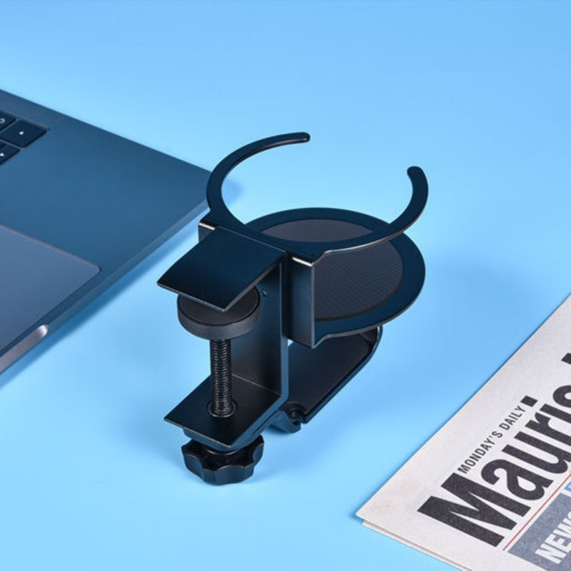 桌邊二合一收納架可旋轉(zhuǎn)金屬頭戴式耳機(jī)支架免打孔鐵制壁掛水杯架